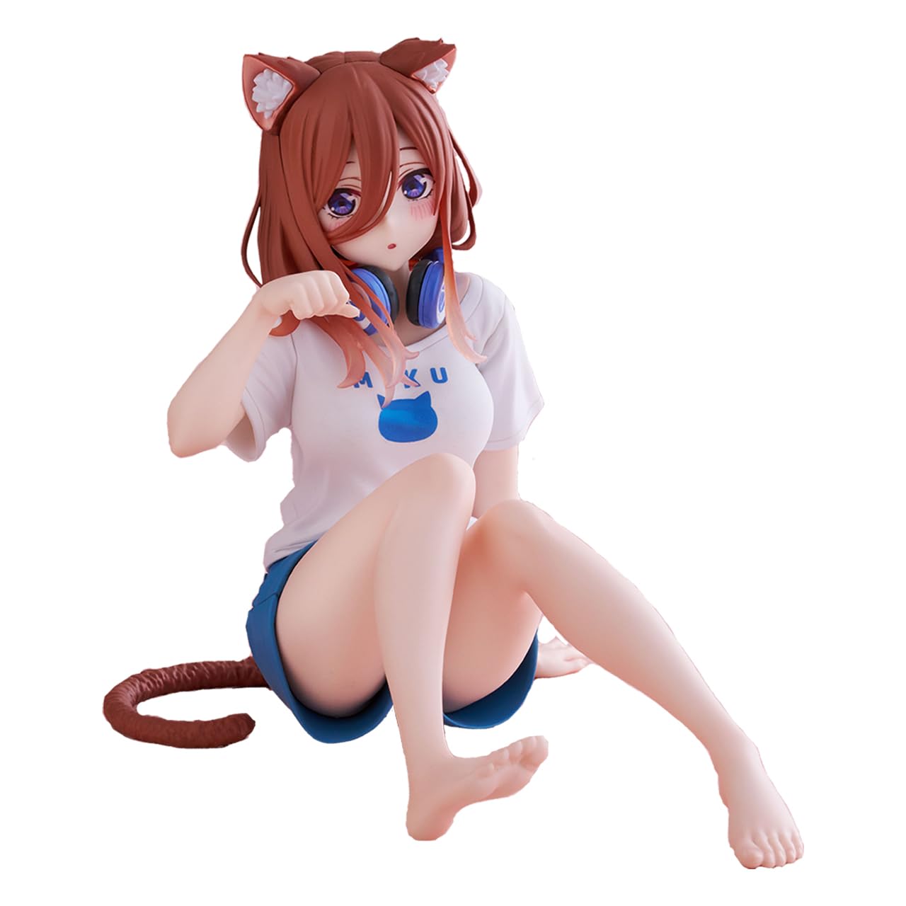 5 figuras de Nakano Miku modelo de Nakano Itsuki, figura de acción de anime Nakano Nino, estatua de gato, pijama con oreja y cola de gato, posición sentada, decoración de Skulptur, regalo