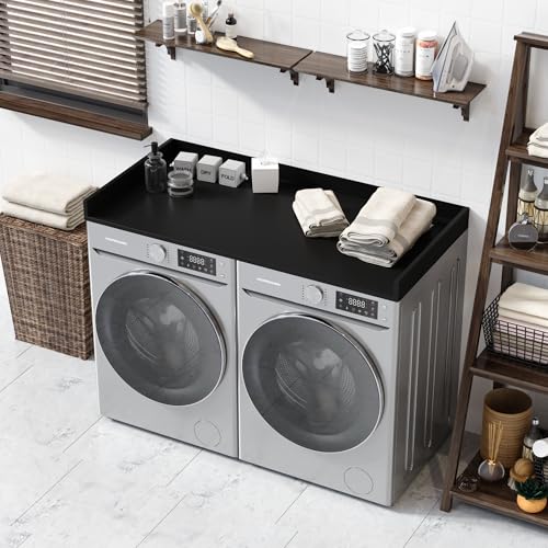 OfficeSimpli Washer Dryer Countertop, Made in USA, Non-Slip Pads, Laundry Room Wood Topper, Washer Dryer Cover for Top, Laundry Guard, Laundry Countertop, Laminate (Black, Standard (27.5" x 54"))