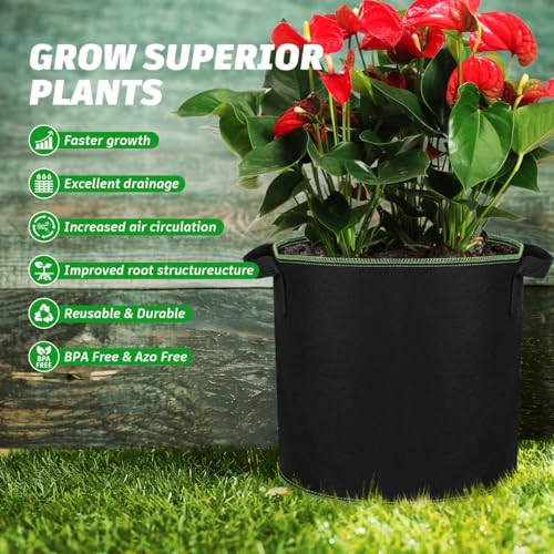 Image of DOITOOL 5 Pack 4 Gallon Plant Grow Bags, Nonwoven Plant Fabric Pots with Handles, Vegetable /Flower /Plant Grow Bags for Nursery Garden Planting