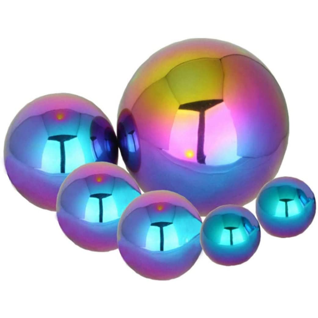 Hbbgdiy Stainless Steel Gazing Balls 6PCS Rainbow Mirror Polished Garden Decorative Spheres Reflective Orbs for Lawn Patio Yard Outdoor Art Landscape