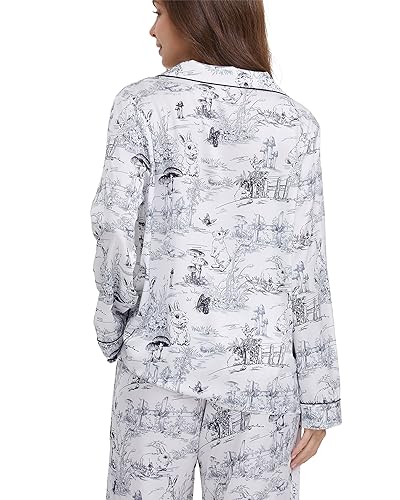 Image of YiNi LuLu Womens Silk Satin Pajamas Set Button Down 2 Piece Pjs Long Sleeve Oversized Sleepwear with Pockets