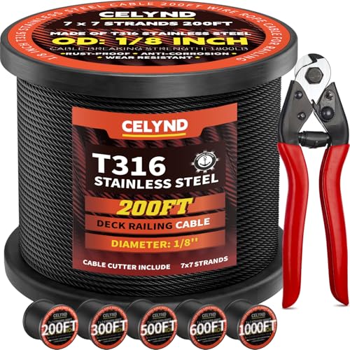 Black Stainless Steel Cable for Railing - 200FT 1/8 T316 Wire Rope for Deck Cable Railing System Kit
