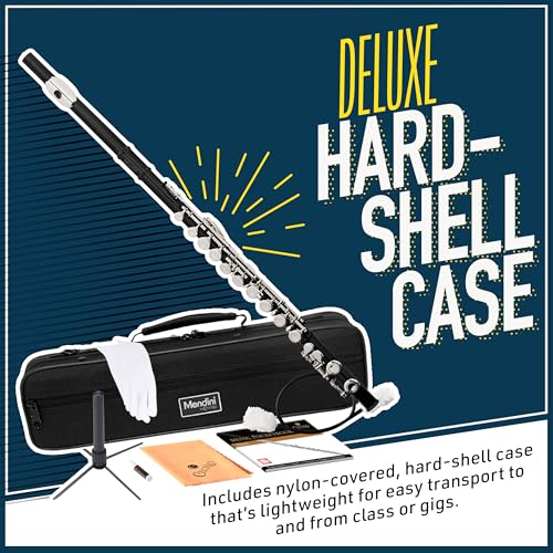 Image of Mendini By Cecilio Flute, 16 Keys C Flute Instrument Closed Hole For Beginners with Carrying Case, Cork Grease, Stand, Lesson Book, Cleaning Kit, Gloves (Black)