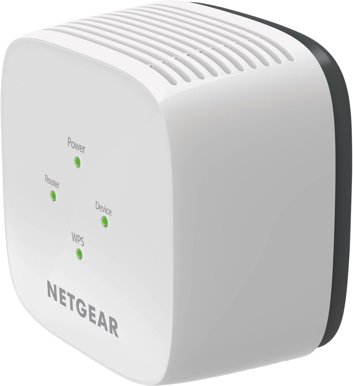 NETGEAR EX6110-100NAS AC1200 WiFi Range Extender, angled view