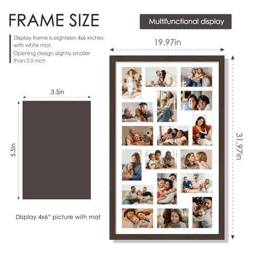 Image of DUENPY 18x30 Picture Frame 4x6 Collage Picture Frame Displays Eighteen 4x6 inch Photos Collage Wall Decor Wall Hanging Walnut