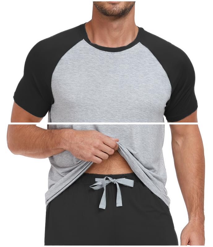 Image of CF Mens Bamboo Pajama Sets Shorts Summer 2 Piece Sleepwear Shorts Lightweight Mens Pajamas Rayon Cool Pjs Set Loungewear