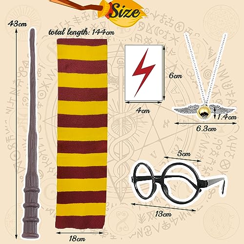 Beamely 14 Pcs Wizard Costume Accessories Set, Harry Cosplay Accessories Kit with Magic Wand, Necklace, Scarf, Glasses - Image 2