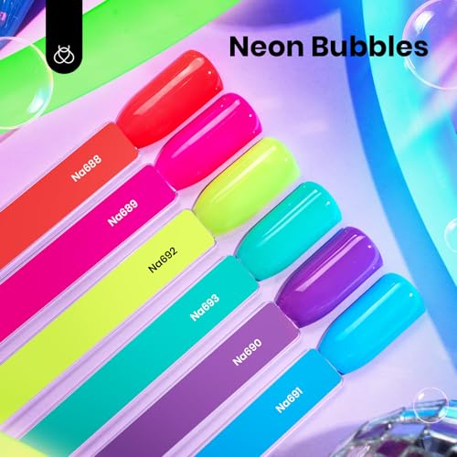Image of Beetles Neon Gel Nail Polish - Bubbles, Hema Free 6 Colors Summer Gel Nail Polish Set Full Size Hot Pink Orange Yellow Blue Purple Green Soak Off UV LED DIY Bright Rainbow Summer Nails Salon