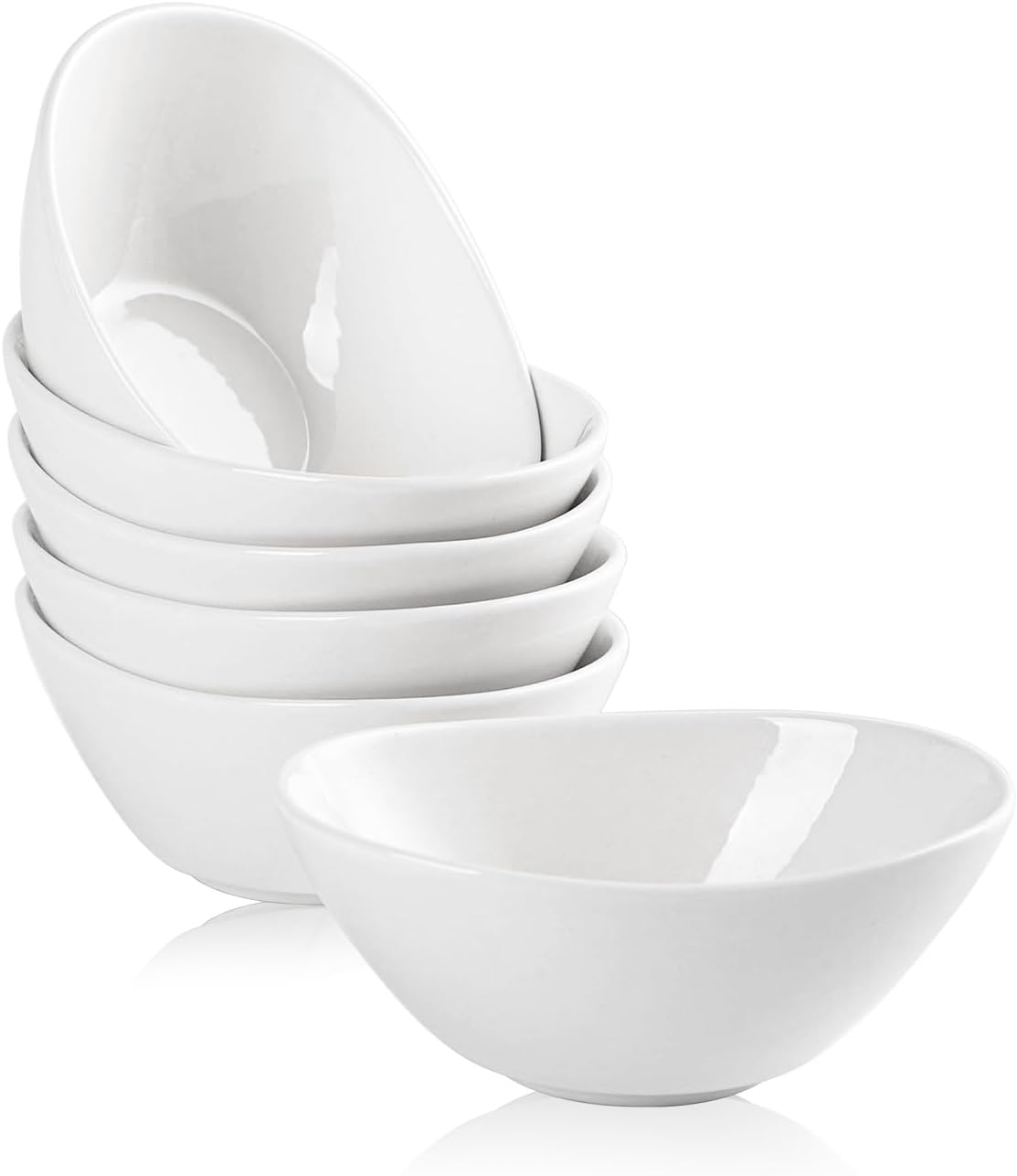 Ceramic Small Serving Bowls, 8 OZ 6 Pack Side Dishes Oval Snack Bowl Set, 5.2 Inch White Porcelain Dipping Bowl for Sauce, BBQ, Dessert and Cereal
