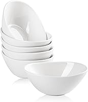 Ceramic Small Serving Bowls, 8 OZ 6 Pack Side Dishes Oval Snack Bowl Set, 5.2 Inch White Porcelain Dipping Bowl for Sauce, BBQ, Dessert and Cereal