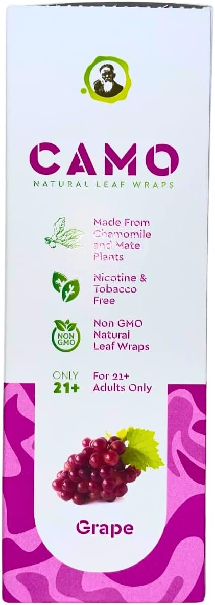 Afghan Hemp - Natural Leaf Wraps - Camo - Sealed Box - Various Flavors - 125 (25 x 5) Leaf Wraps per Box - (Grape)