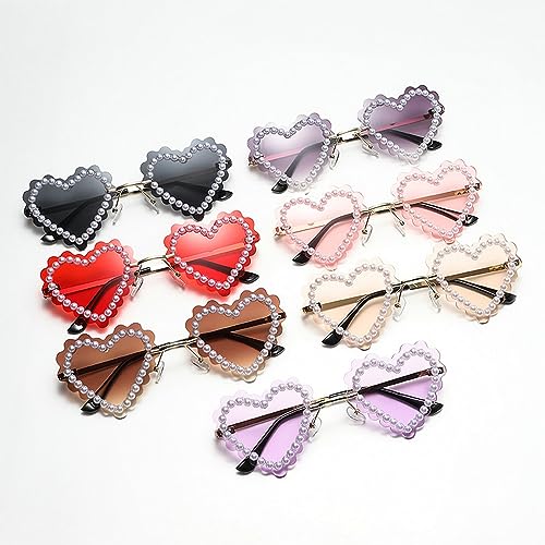 COTIA Cute Rimless Love Heart Pearl Sunglasses Women Heart Shaped Sun Glasses Party Festival Shimmering Bling Lovely Eyewear3