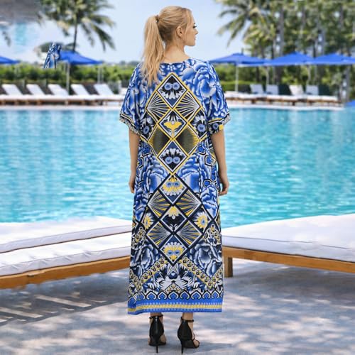 Image of Miss Lavish London Black Kaftan Dresses for Women V Neck Batwing Sleeve Beach Vacation Bikini Swimsuit Cover Ups Loungewear for Summer,Pockets on Both Sides, Resort Wear & Cruise Coverup- Black-3XL