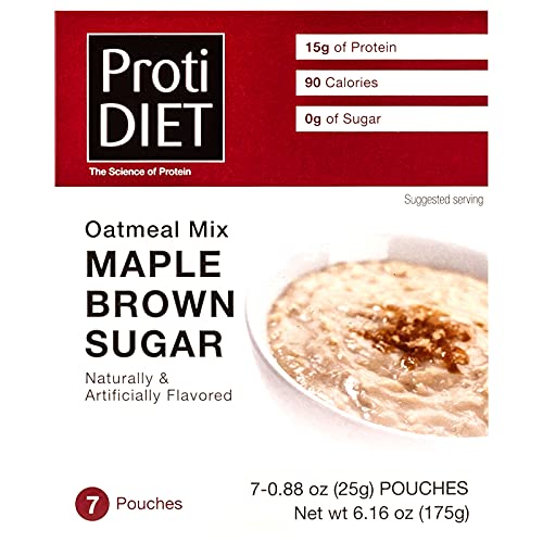 Protidiet High Protein Maple Brown Sugar Oatmeal, 15G Protein, Low Calorie, Low Carb, Low Fat, Sugar Free, Instant Diet Oatmeal Mix, Keto Friendly, Ideal Protein Compatible, 7 Count Box #TOP4