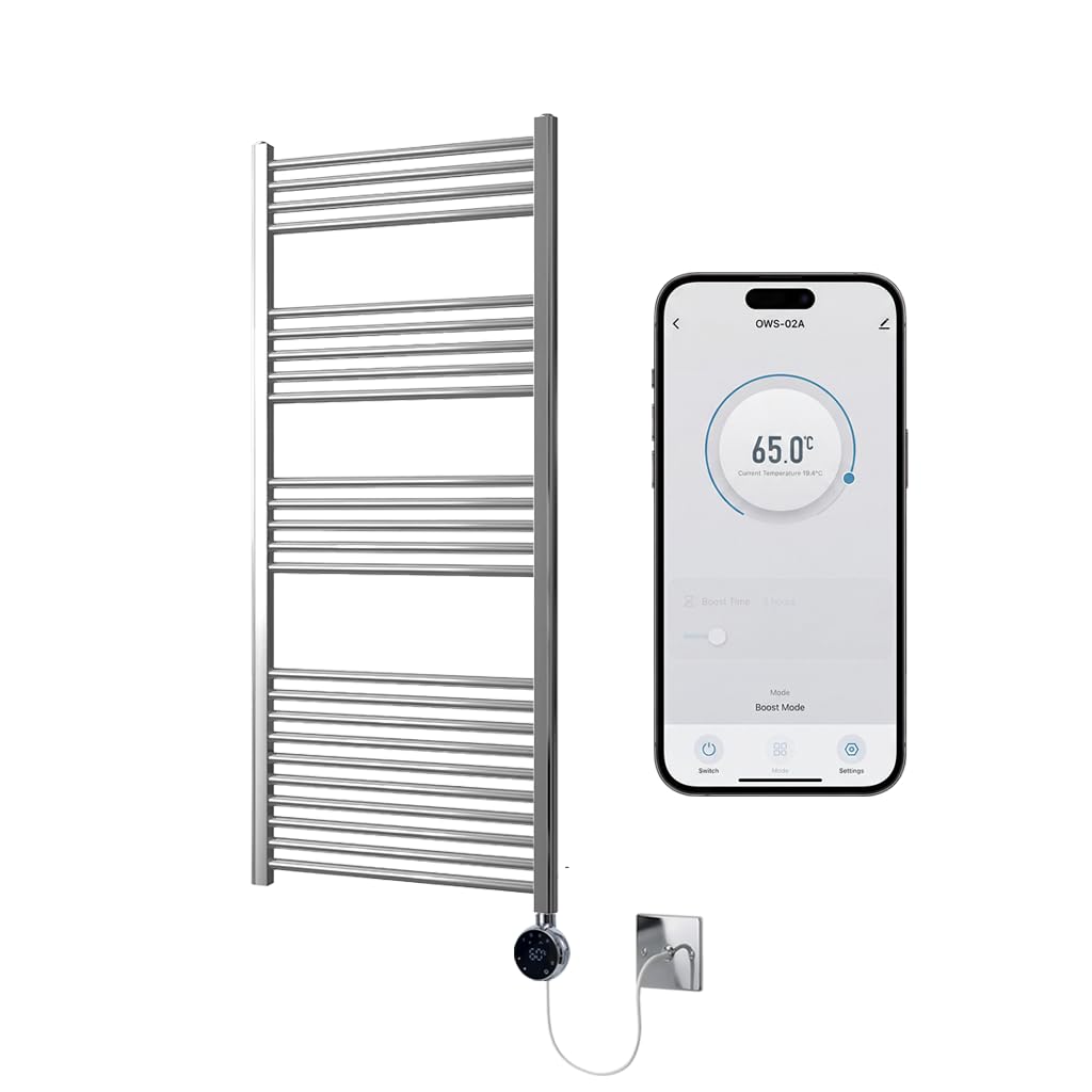 Greened House Chrome Electric WiFi Heated Towel Rail 600mm W x 1400mm H