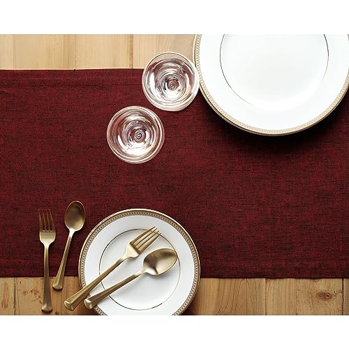 image for Solino Home Linen Table Runner 60 Inch - Red Garnet 100% Pure Linen Sm