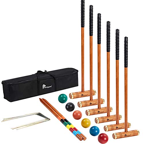 Pointyard 35â€™â€™ Six Player Croquet Set, Deluxe [Annatto Retro Style] Croquet Set with Wooden Mallets/Colored Ball/Wickets/Stakes for Adults/Teens/Family-Perfect for Lawn/Backyard Game/Park
