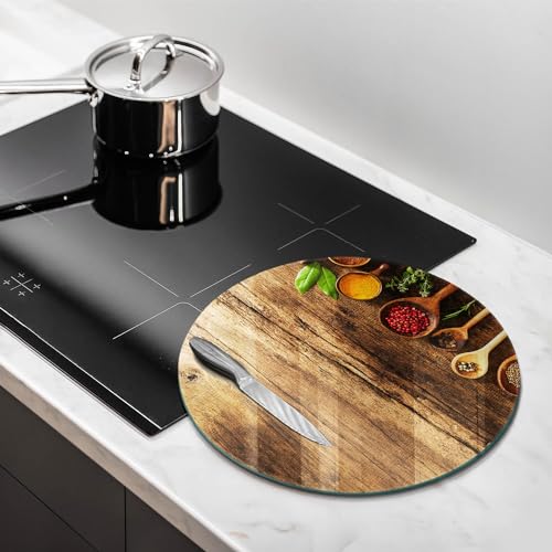 Plaque d'induction de 40cm Wallfluent motif épices en bois et accessoires de cuisine