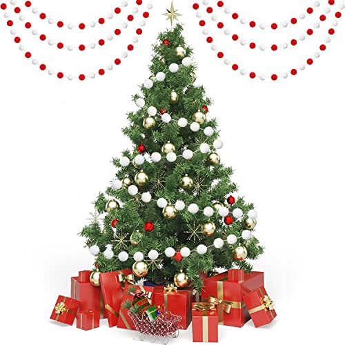 Jishi 3-Pack Pom Pom Garland White Felt Ball Ornament Garland Christmas Decorations - Cute Pompom Strings For Christmas Tree Decor, Xmas Holiday Party, Birthday Banner - 6.6 Feet Long, 24 Balls 25Mm #TOP3