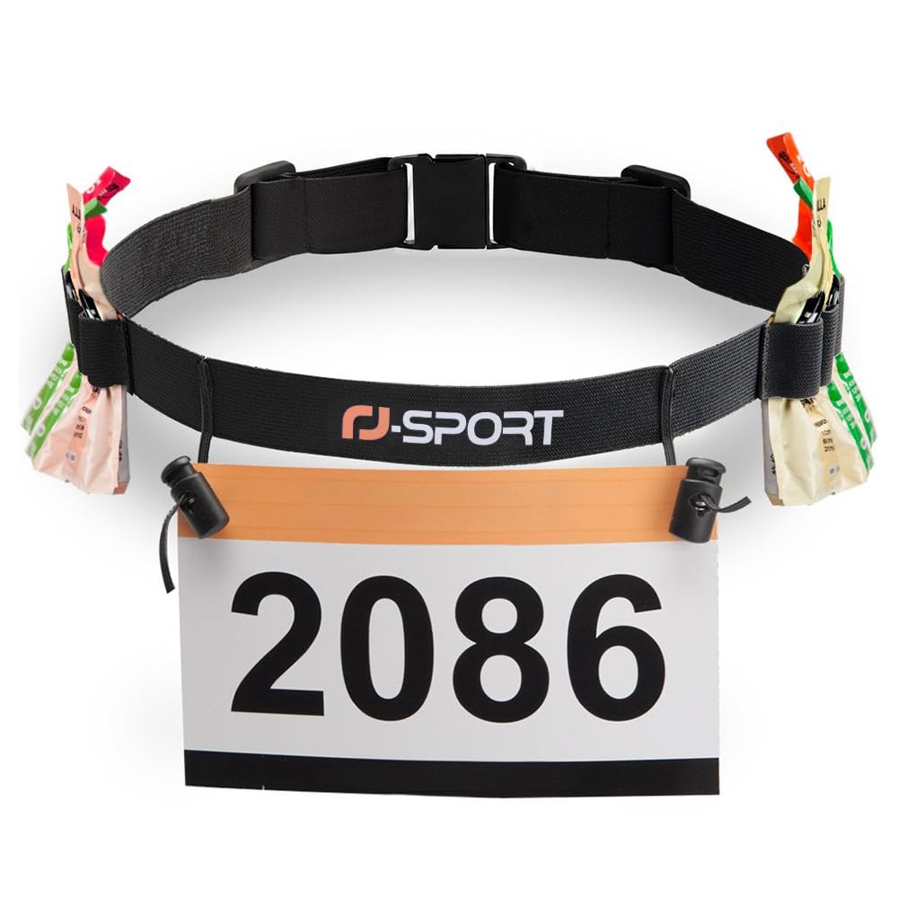 RJ-Sport Race Number Belt - Triathlon Race Belt Bib Holder with 6