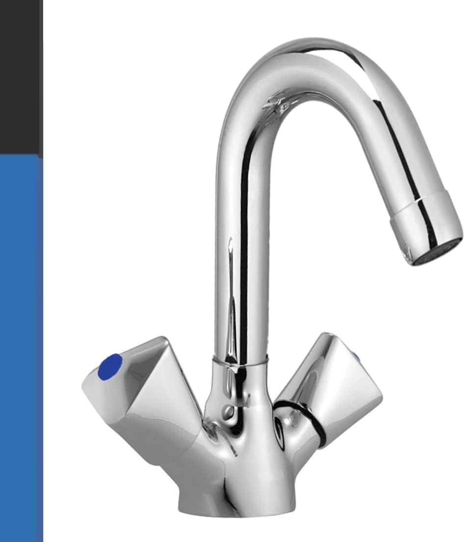 MAYUR ÖCICH, Brass Central Hole Wash Basin Mixer for Hot and Cold Water with Rotating Swivel Spout & 450mm Connection Pipe (Tri-702)