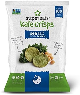 SuperEats Kale Crisps, Sea Salt and Cracked Pepper, 3 Ounce (Pack of 12) by SuperEats