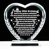 Top 10 Best Gifts for a Woman's 50th Birthday Celebration 7 YWHL 50th Birthday Gifts for Her Him, Laser Engraving Crystal Heart Happy 50th Birthday Plaque Decorations, 50 Year Old Gifts for Women Men Mom Dad Wife Friends Sisters