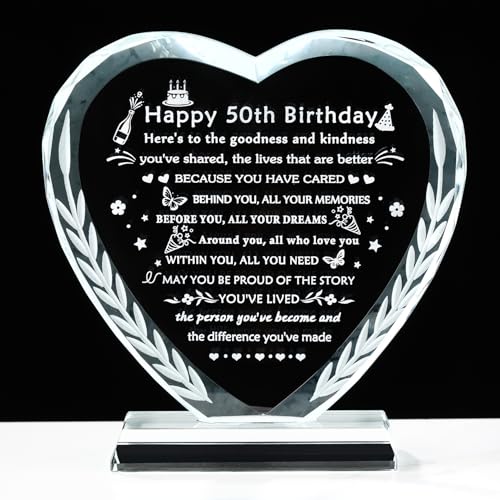YWHL 50th Birthday Gifts for Her Him, Laser Engraving Crystal