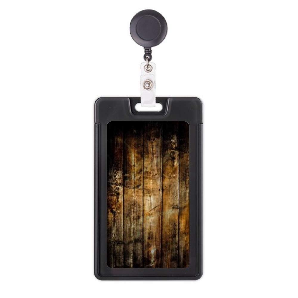 Porte-carte en bois rétro et enrouleur de badge rétractable noir au design irrégulier unique