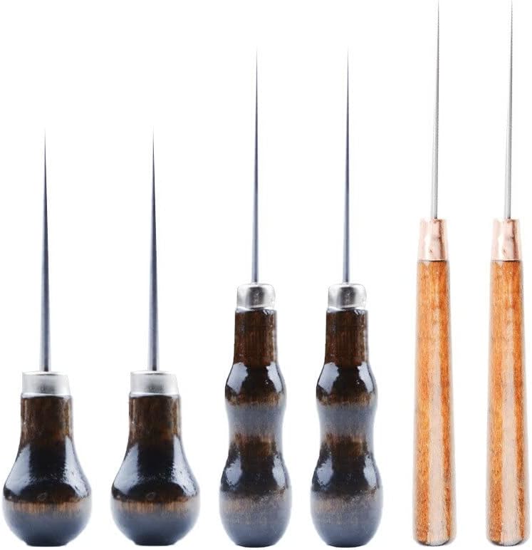 1/3Pcs/lot Wooden Handle Sewing Awl Scratch Awl Tool Pin Punching for Leather Pouch Hole DIY Handmade Stitcher Shoe Repair Tool - (Color: 1PCS)