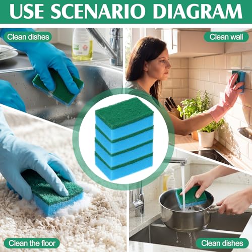 Image of Patelai 100 Pcs Heavy Duty Sponges Kitchen Bulk Dish Sponges Scrub Sponge Abrasive Scrubber Cleaning Sponge Non Scratch Scouring Absorbent Dish for Washing Kitchen (Blue)
