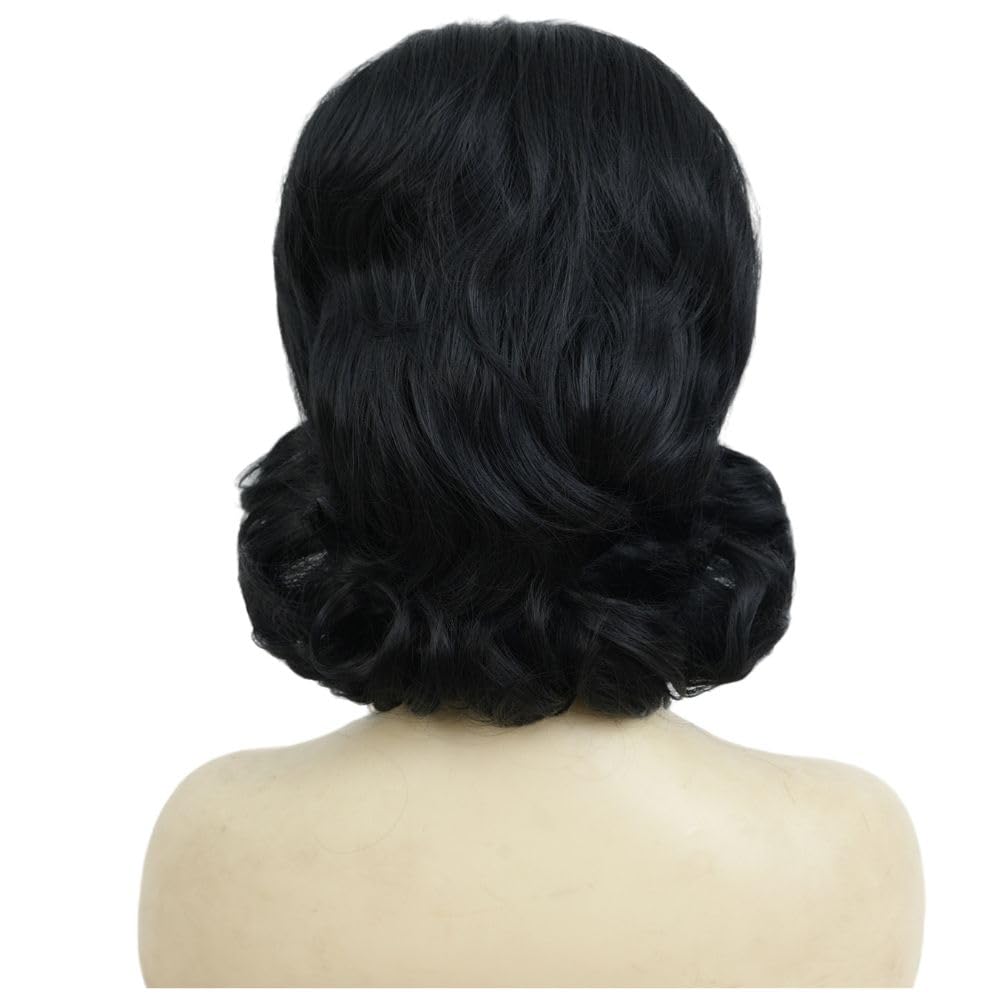 Black Vintage Curly Cosplay Wigs for Women Bouffant Beehive 50s 60s Retro Costume Hair Wig with Bangs for Halloween Party Use - Image 5