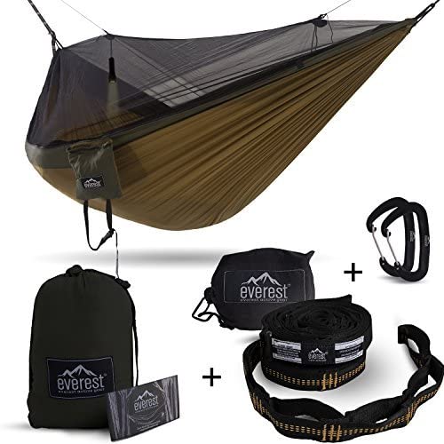 Everest Double Camping Hammock With Mosquito Net | Bug-Free Camping, Hiking, Backpacking & Survival Outdoor Hammock Tent | Reversible, Integrated, Lightweight, Ripstop Nylon | Khaki/Woodland/Net Black #TOP5