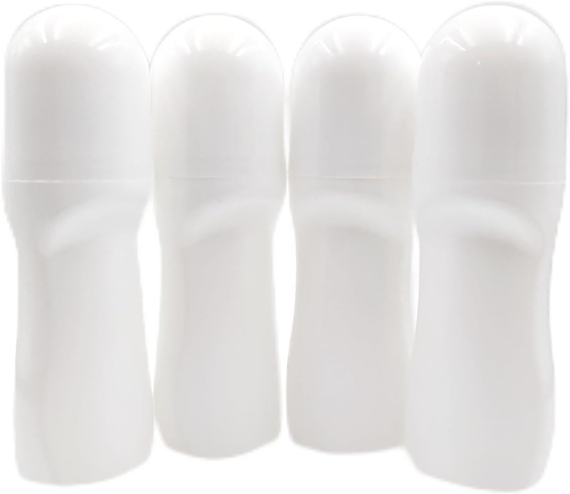 4Pcs Plastic Roller Bottles 1.7 oz /50 mL Reusable White Empty Rollerball Bottles DIY Deodorants Containers for Essential Oils Perfumes Balms