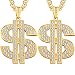 2 Pieces Gold Plated Chain for Men with Dollar Sign Pendant Necklace, Hip Hop Dollar Necklace (Dollar Necklace)