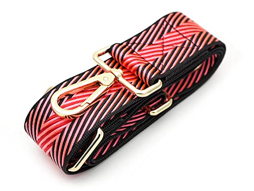 Image of CRAFTMEMORE Wide Shoulder Strap Zigzag Pattern Adjustable Bag Handle Crossbody Nylon Belt Replacement JK19 (Pink, Gold Clasp)