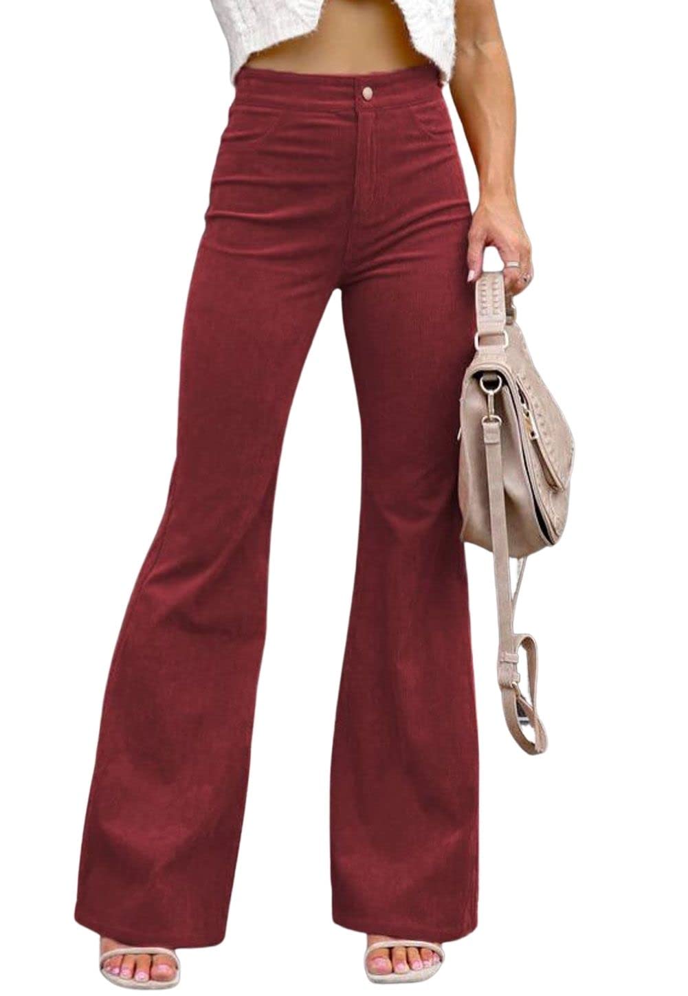CHARTOU Women Bell Bottom Corduroy Pants Flare Pants High Waisted Wide Leg Palazzo Lounge Pants