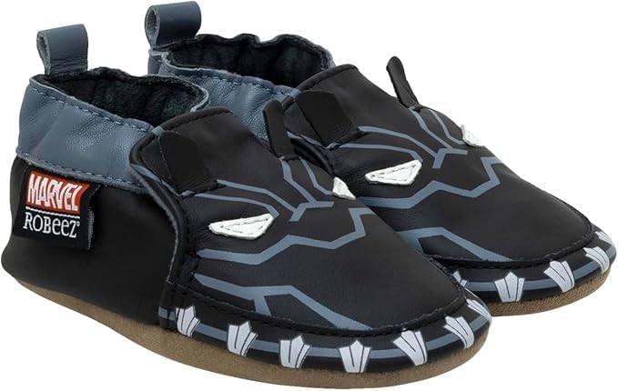 Robeez Baby Boys and Unisex Soft Soles Slip-Resistant Crib Shoes Slippers for Infant and Toddler, Black Panther, 12-18 Months