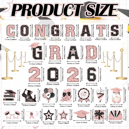 Image of Landhoow 30 Pcs Graduation Car Magnets 2026 Senior Graduation Car Decoration Bumper Sticker Congrats Grad Magnet Magnetic Refrigerator Decal for Grad Parade Party Supplies(Black, Pink)