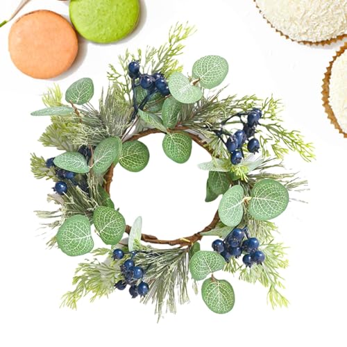 Farmhouse Candle Wreath - Berry Ring for Holiday Decor | PVC Material with Artificial Greenery, Blueberry Garland Centerpiece, Spring Surround Accent for Table