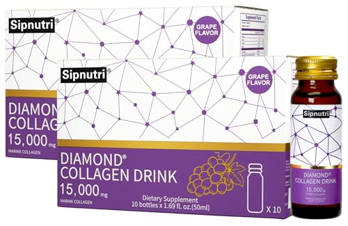Image of 15,000mg Marine Collagen Peptides Liquid, Grape Flavor- 20 Bottles | Hydrolyzed Collagen Drink, with Vitamin C, Pomegranate & Grape Extract, Supports Skin, Hair & Nail Health for Men and Women