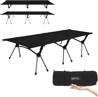 2-in-1 Portable Camping Cot for Adults, Upgrade 1000D Oxford Sturdy Ultralight Height Adjustable Backpacking Cot, Military Camping Bed for Outdoor Camp Travel Hiking Home, Support 330 Lbs (Black, M)