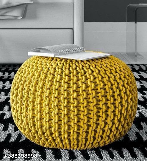 Modern Round Pouffe, Decorative Ottoman Footstool, Living Room Seating (Yellow)-image-26