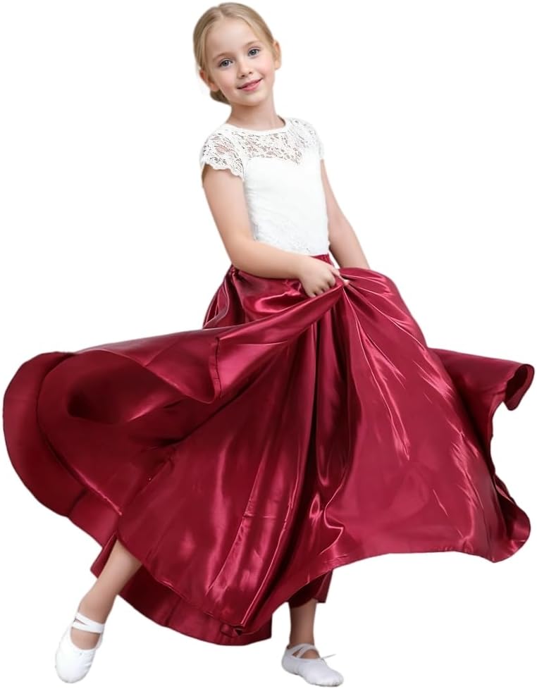 Girls Belly Latin Dance Skirt - Elastic Waist Ankle Length Full Flowy Circle Dancewear for Dance Practice Training