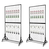 NectaCol 2 Packungen 90 x 180 cm große Zwei-Doppel-Gitterwandpaneele mit stabilem T-Boden, schwarzes Gitter-Wandpaneele, Präsentationsständer, Ausstellungsregal, Bastel-Show,