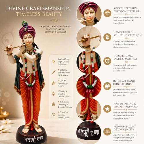 Image of ARMONIA Lord Krishna Idol Statue Murti for Home Decor & Pooja Room | Premium Polystone Krishna Sculpture for Mandir & Living Room | Best Gift for Housewarming | 30.7 Inch Large with Microfiber Cloth
