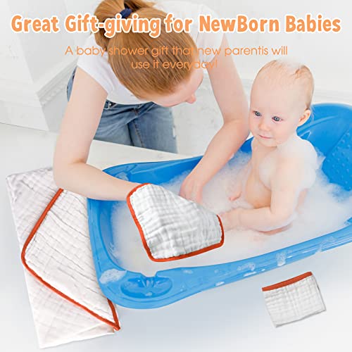 Image of MUKIN Baby Hooded Towels and Washcloths - Soft Absorbent Cotton Baby Bath Towel and Wash Cloth for Newborn Infant Boys /Girls. | Toddler Towel Pack with Hood. (Orange)