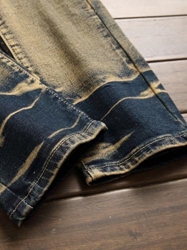 Mens Jeans Slim Fit Streetwear Grunge Hip Hop Faded Dark Wash Stretchy Skinny Ripped Jeans2