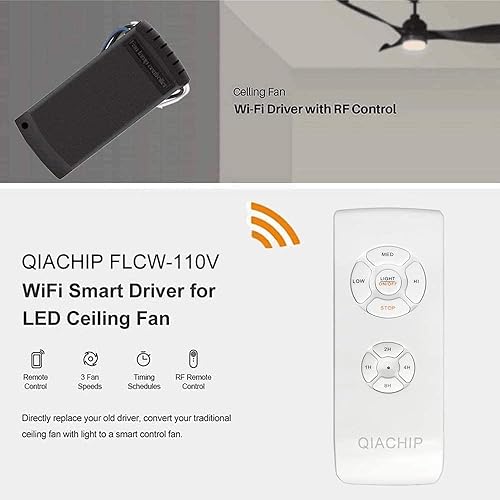 Miniatura 10 de QIACHIP Kit de control remoto de luz universal WiFi mejorada para ventilador de techo con silencio, función de temporizador, controlador inalámbrico