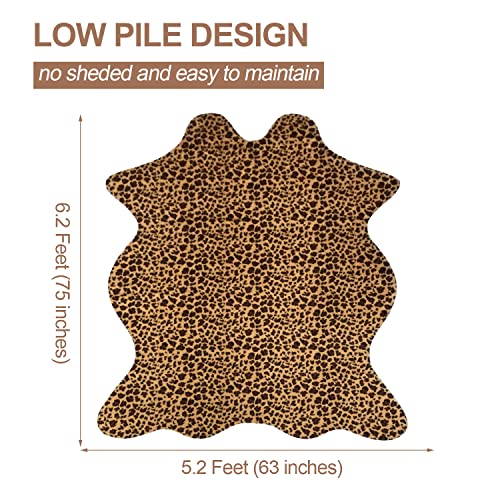 Fixseed Faux Fur Cowhide Rug For Living Room, 4.6 X 5.2 Feet Durable And Large Size Leopard Animal Print Area Rug Washable Rug For Bedroom Western Decor #TOP1